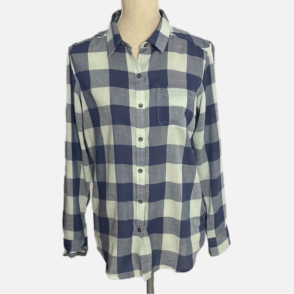 Natural Reflections Women’s Plaid Button Down Shirt Top Small Blue Rodeo Cowgirl